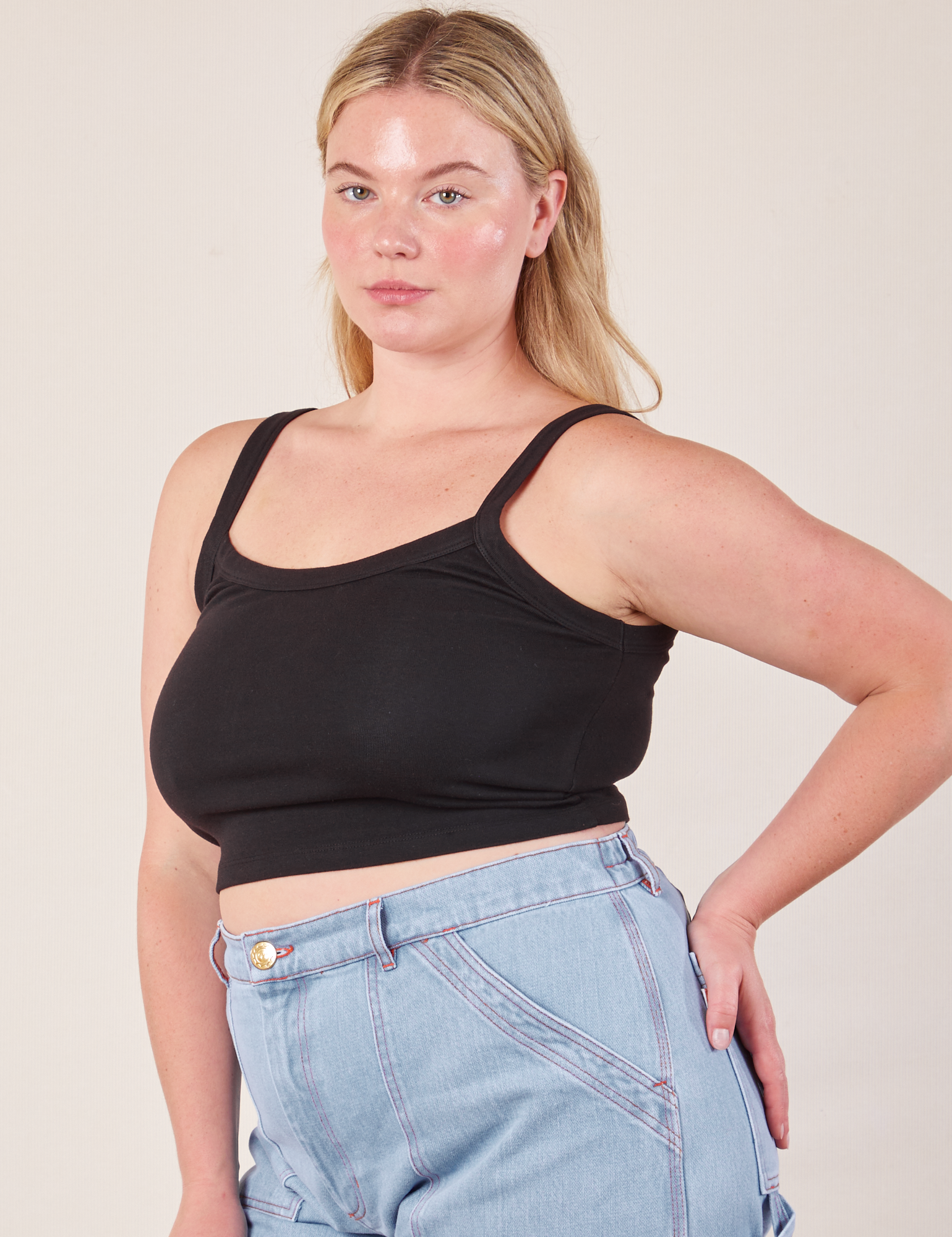 Cropped Cami in Basic Black front angle view on Lish