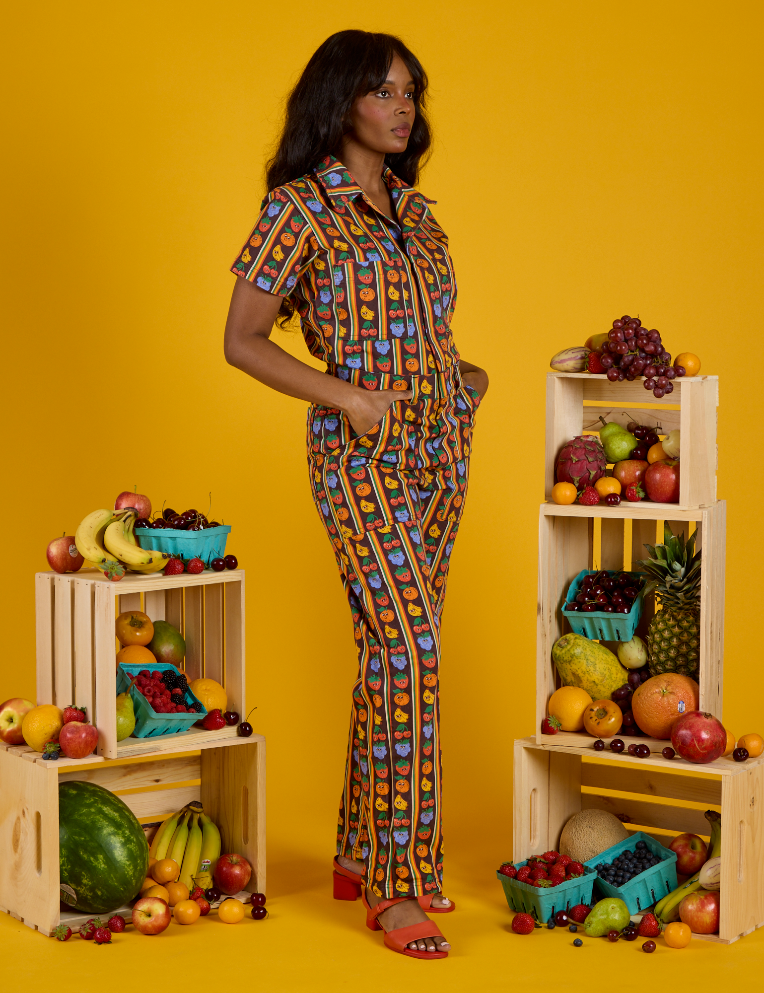 Short Sleeve Jumpsuit - Fruit Fantasy
