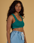 Contrast Stitch Mini Tank in Hunter Green side view on Kandia