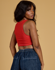 Contrast Stitch Mini Tank in Mustang Red angled back view on Kandia