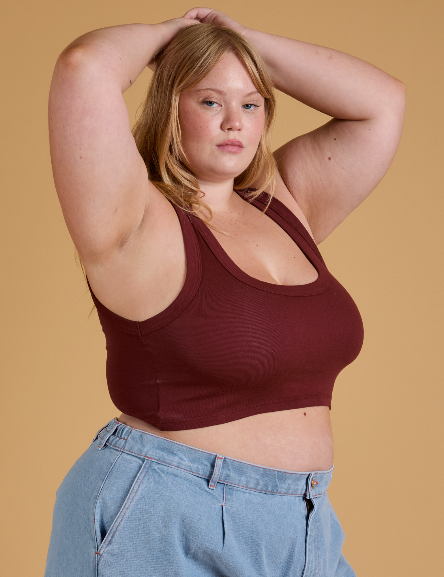 Mini Tank in Red Wine angled front view on Juliet