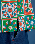 Close up of Quilt Print Pantry Button-Up side vent
