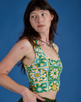 Cropped Tank Top in Spring Quilt Print angled front view close up on Alex