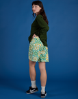 Longline Work Shorts in Spring Quilt Print angled back view on Alex