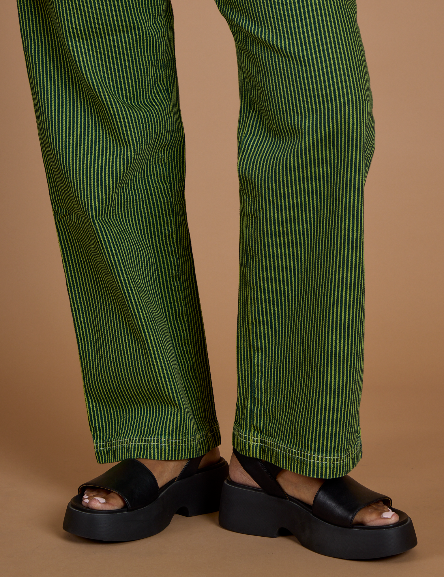 Railroad Denim Work Pants in Gross Green Overdye pant leg close up