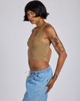 Cropped Tank Top in Desert Brown side view on Kira