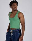 Cropped Tank Top in Seafoam Green angled view on Isaac