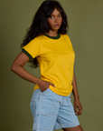 Vintage Ringer Tee in Sunshine Yellow angled front view on Kandia
