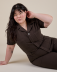 Short Sleeve Jumpsuit in Espresso Brown on Ashley