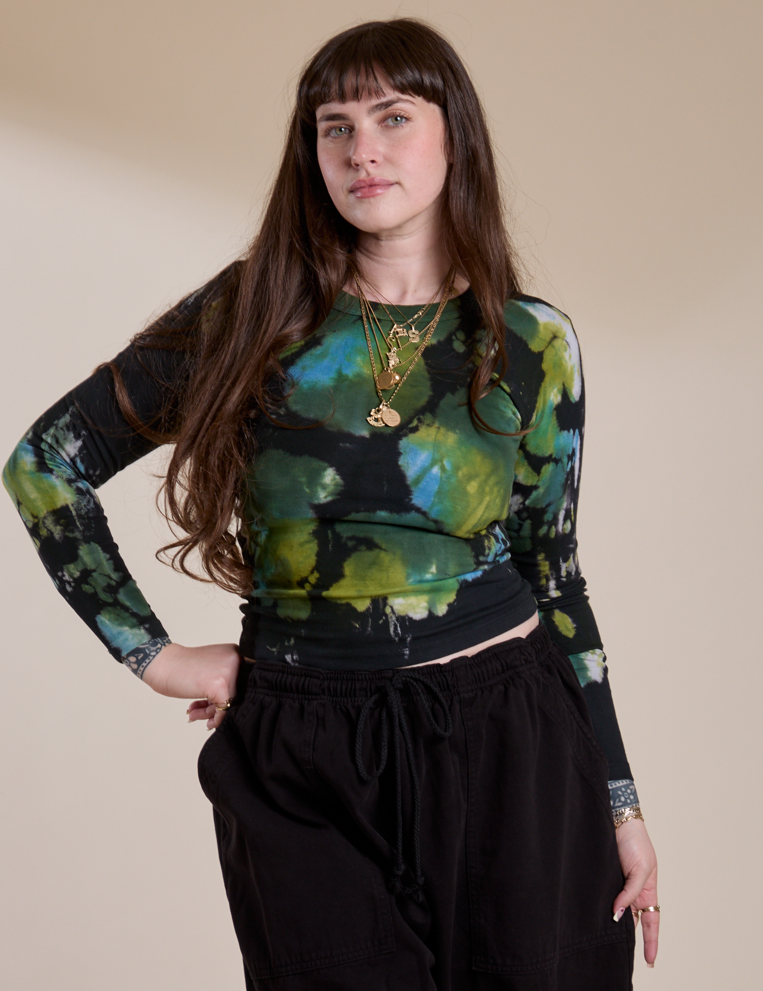 Long Sleeve Baby Tee in Green Pool on Sydney 