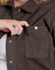 Denim Work Jacket in Espresso Brown front pocket close up
