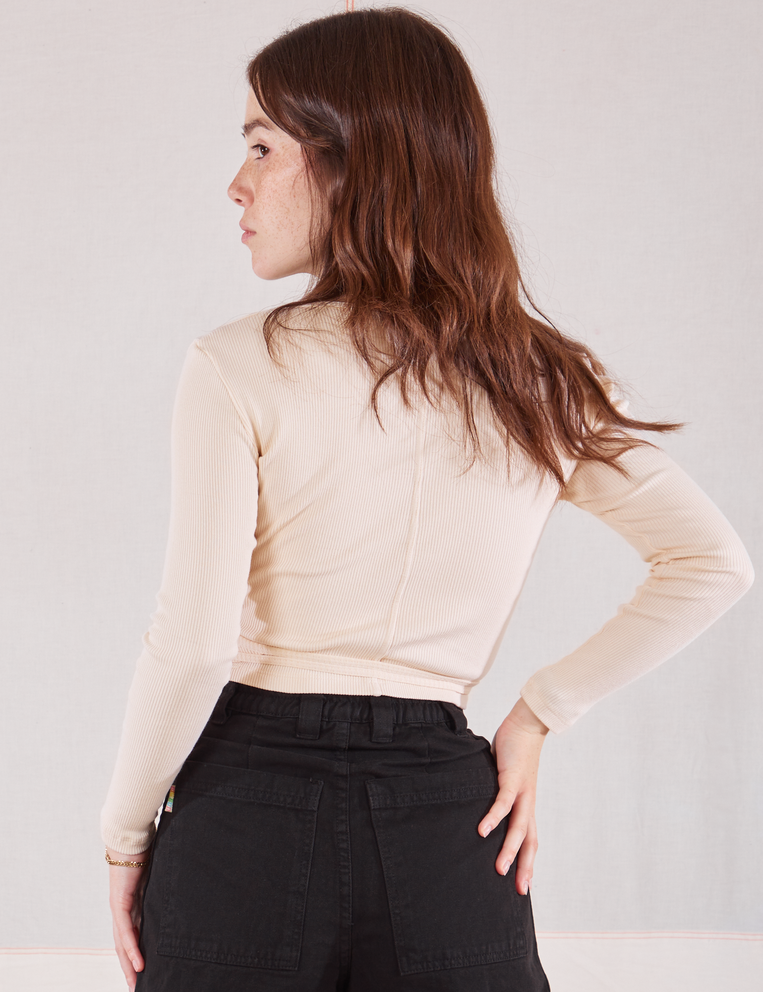 Wrap Top in Vintage Tee Off-White back view on Hana