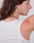 Cropped Tank Top in Vintage Tee White back shoulder close up on Alex