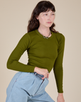 Long Sleeve Baby Tee in Summer Olive on Alex