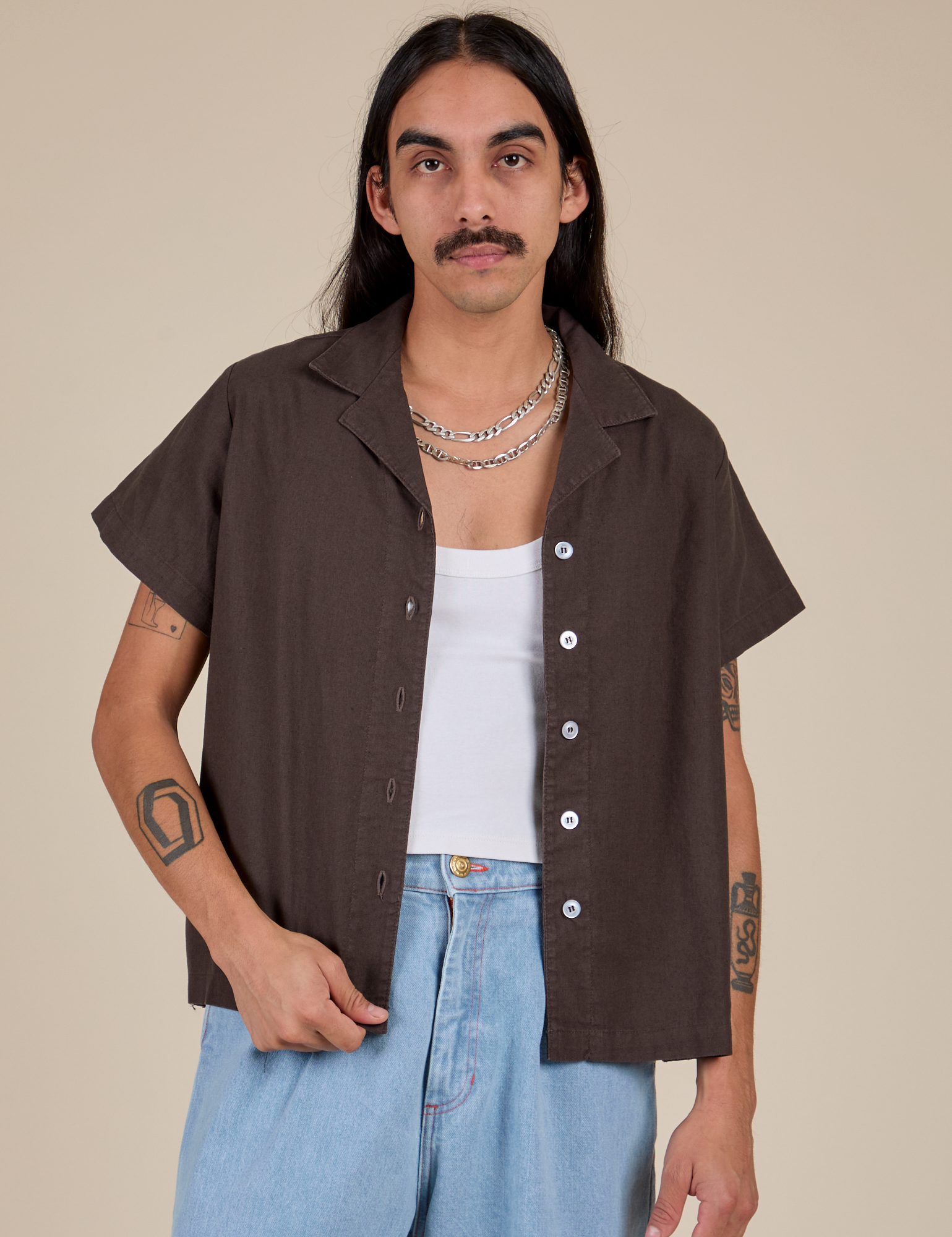 Pantry Button-Up in Espresso Brown worn by Anthony