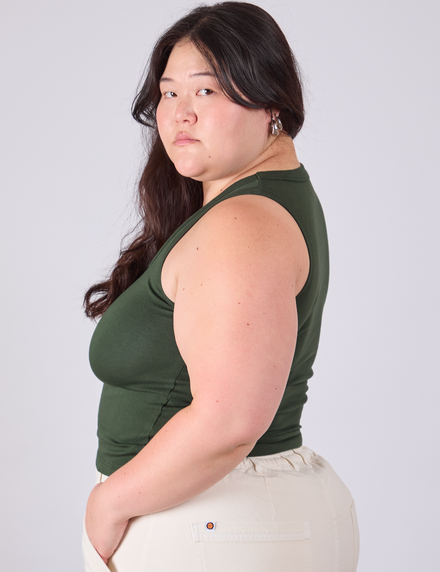 Tank Top in Swamp Green side view on Ashley