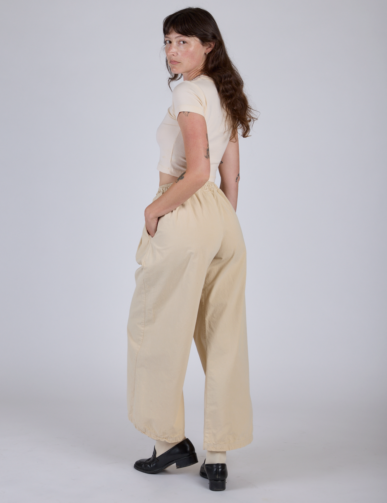 Pleated Pull-On Pants - Vintage Off-White