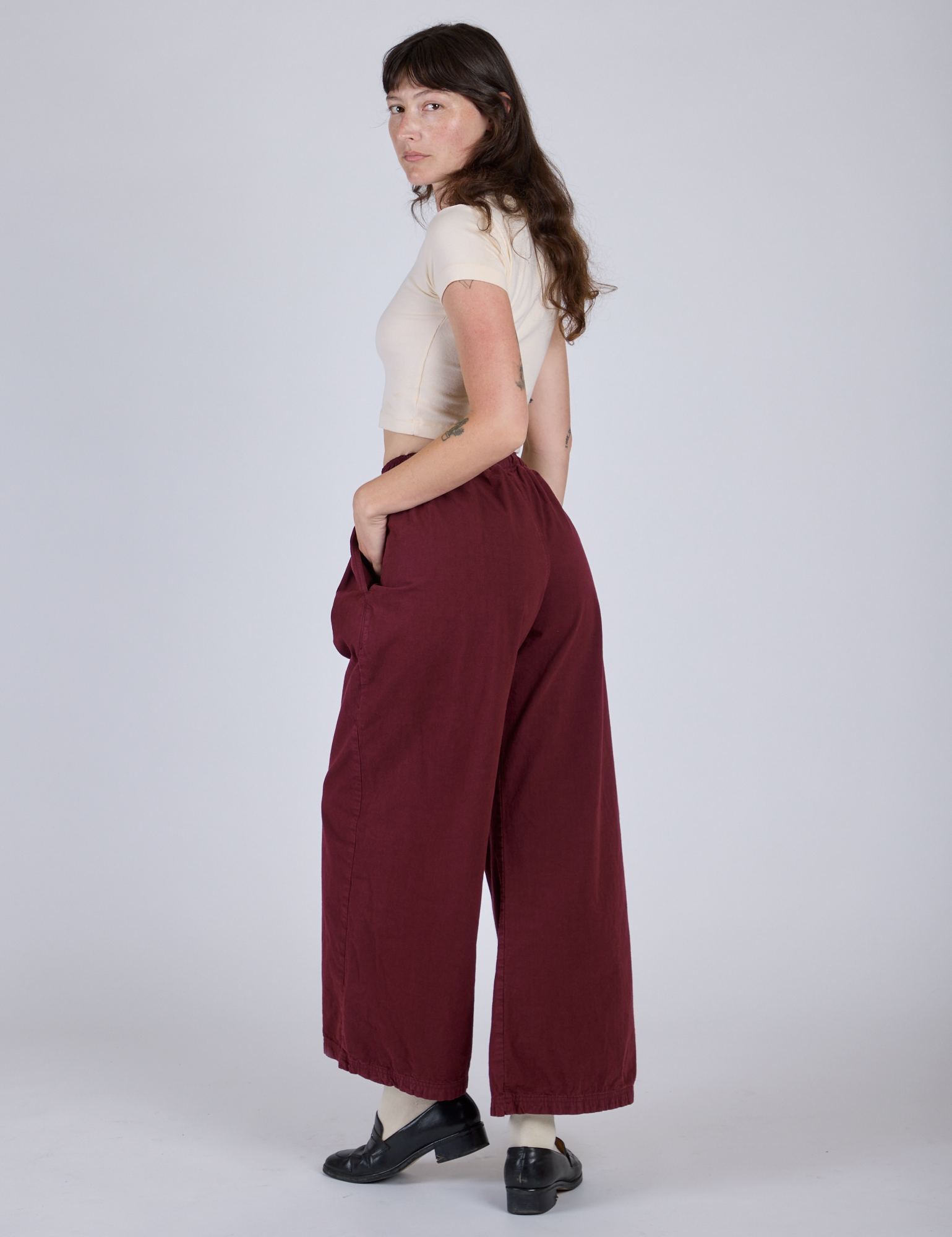 Pleated Pull-On Pants - Red Wine