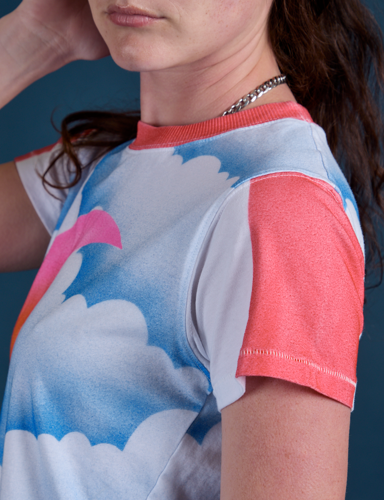 Side view close up of Airbrush Moon Vintage Tee on Alex