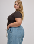 Side view of Baby Tee in Espresso Brown on Juliet