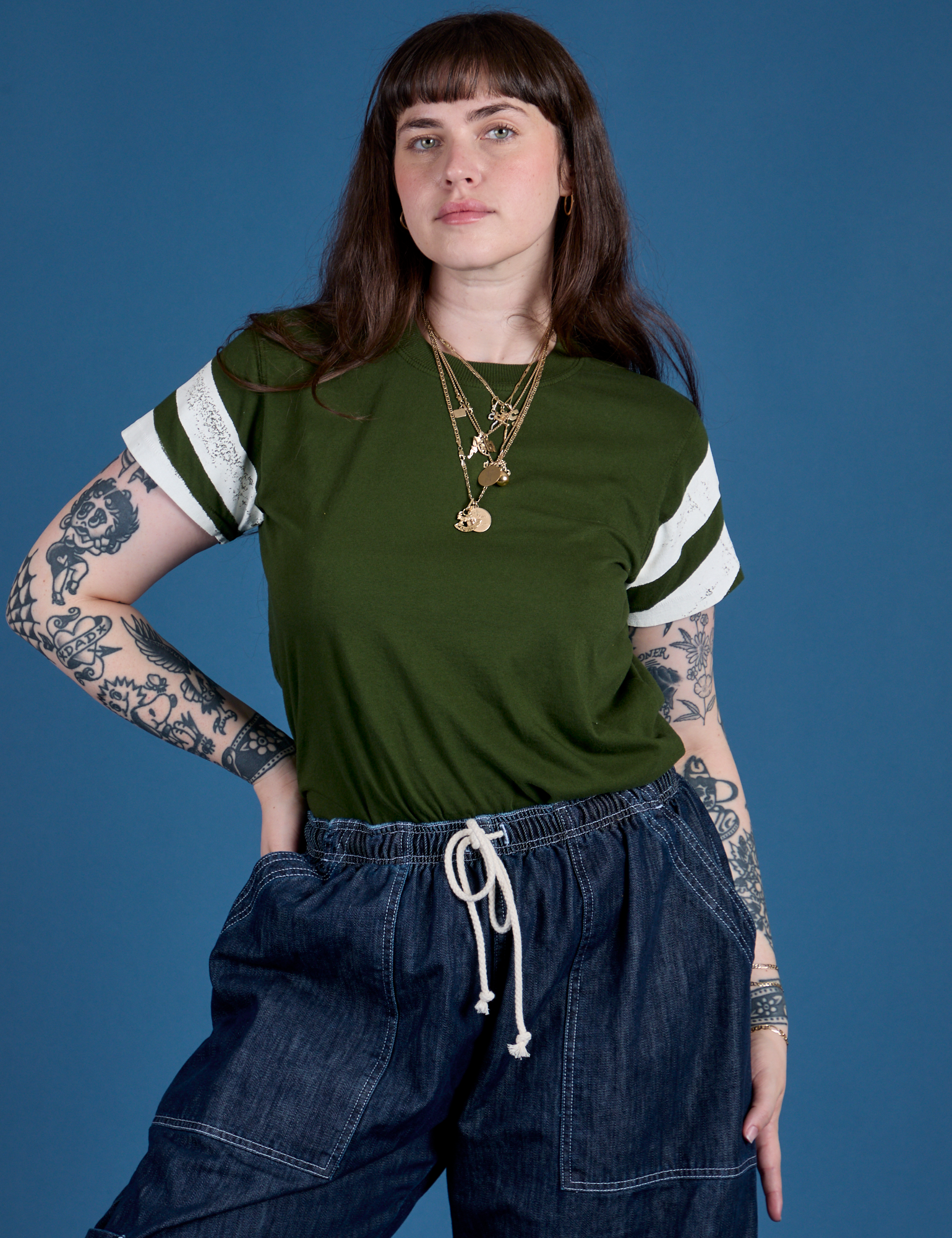 Painted Vintage Tee in Evergreen worn by Sydney
