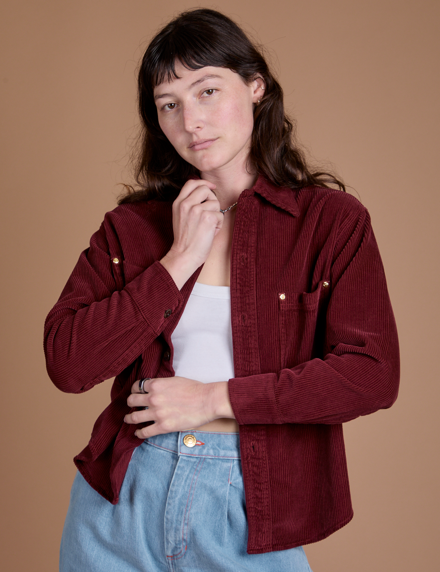 Cropped Corduroy Overshirt in Red Wine on Alex