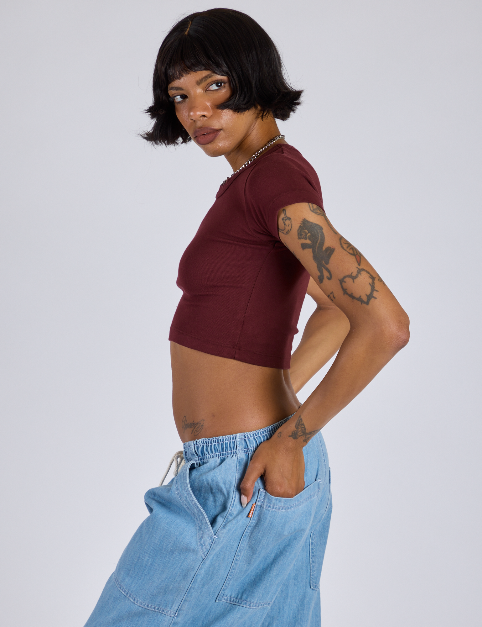 Cropped Baby Tee - Red Wine