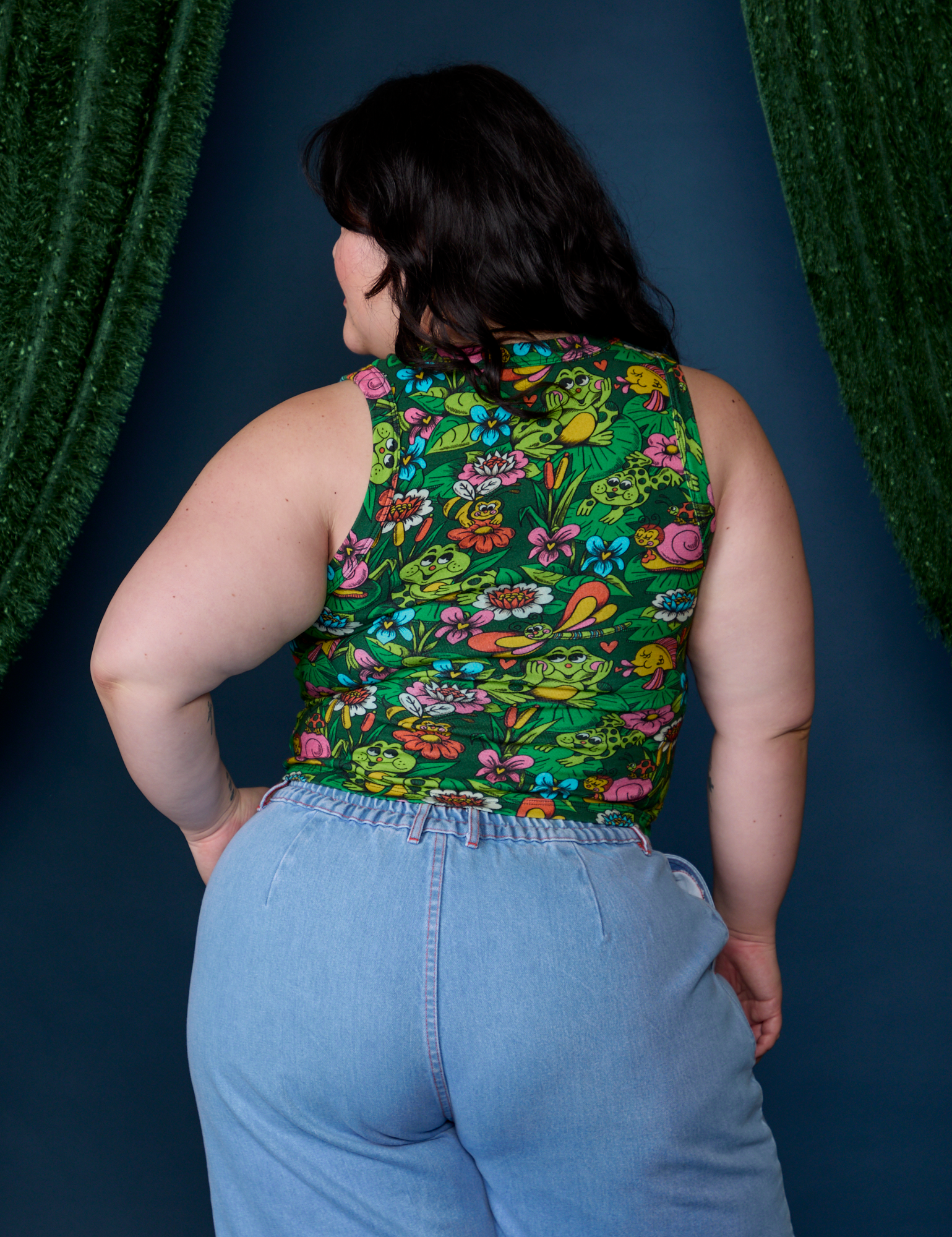 Cropped Tank Top in Pond Party back view on Ashley
