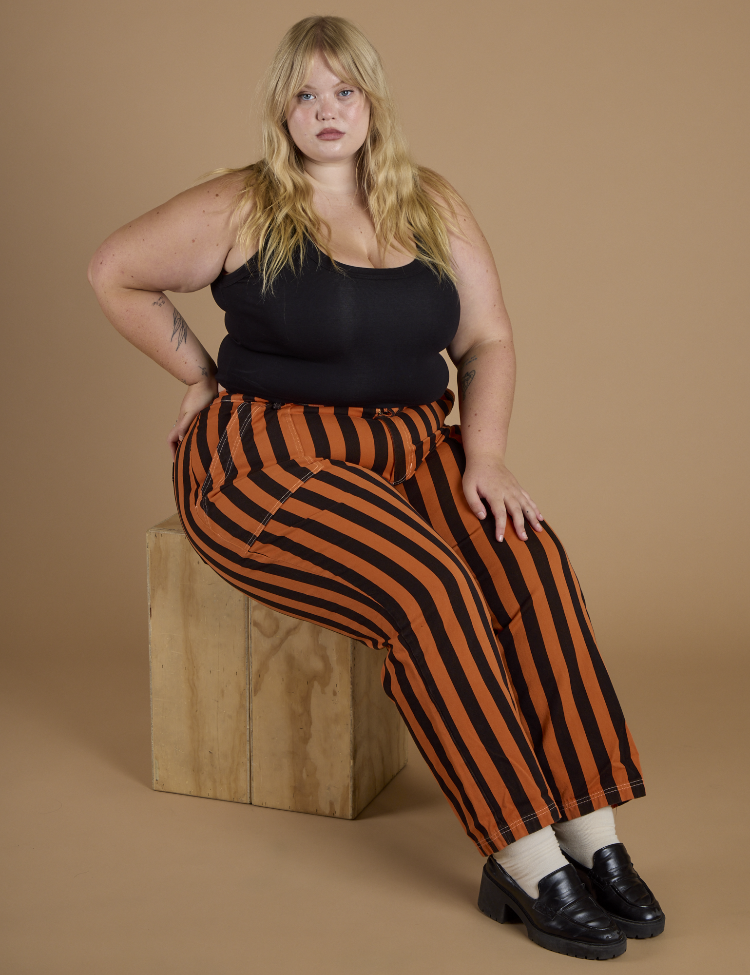 Black Stripe Work Pants - Construction Orange