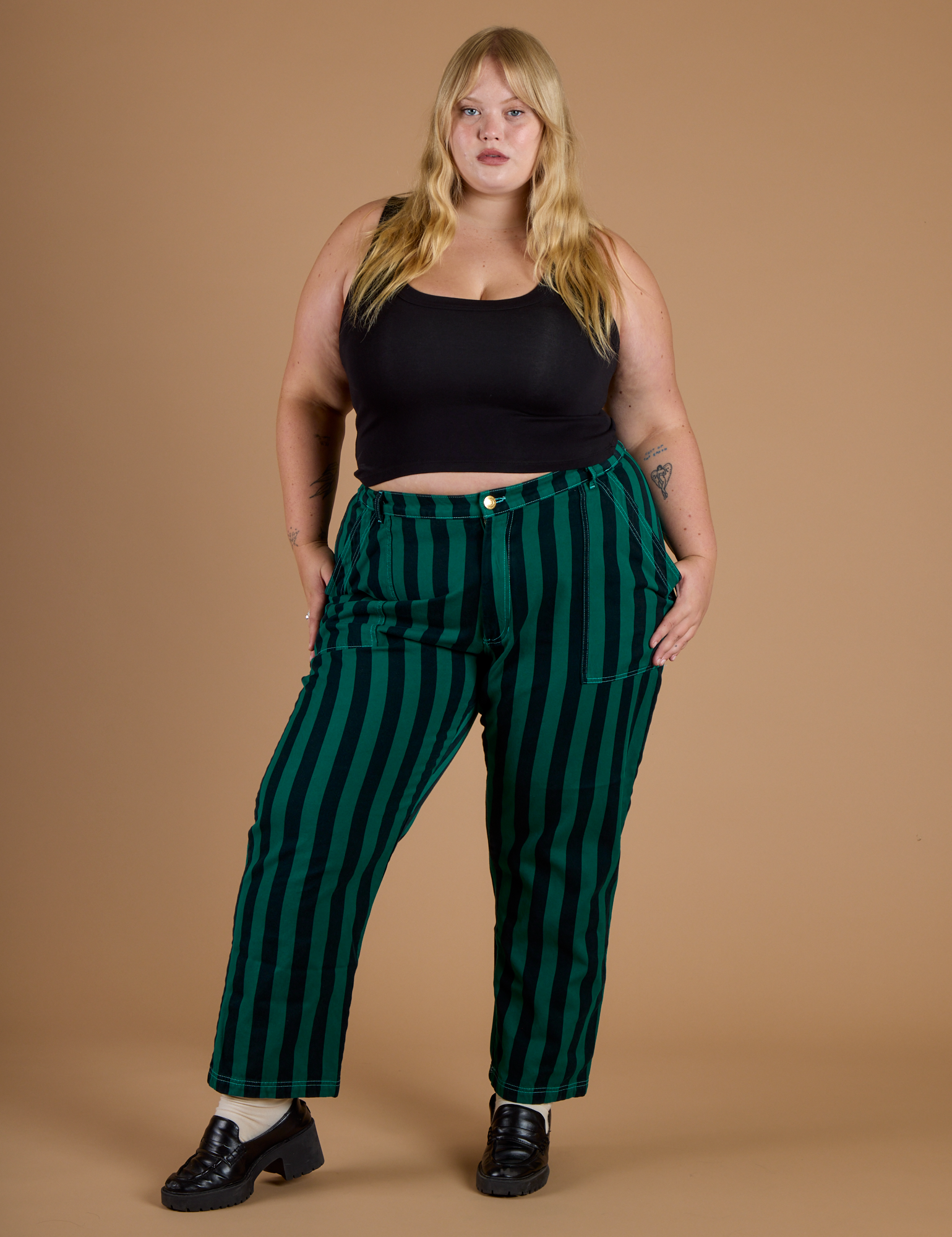 Black Stripe Work Pants - Hunter Green