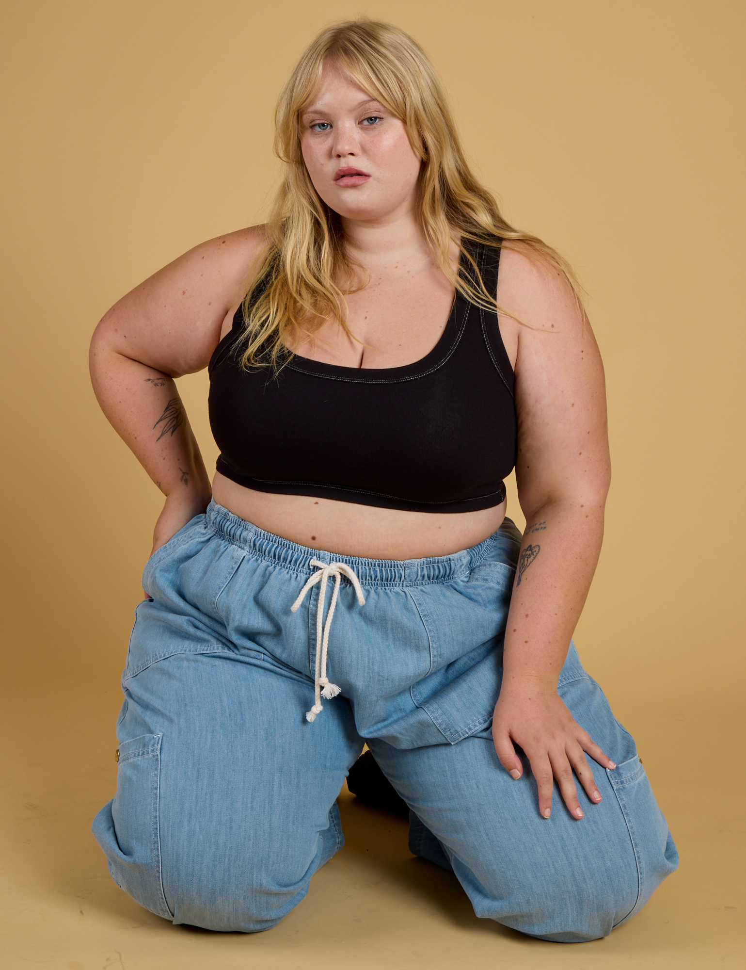 Contrast Stitch Mini Tank in Basic Black on Juliet