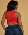 Contrast Stitch Mini Tank in Mustang Red back view on Kandia