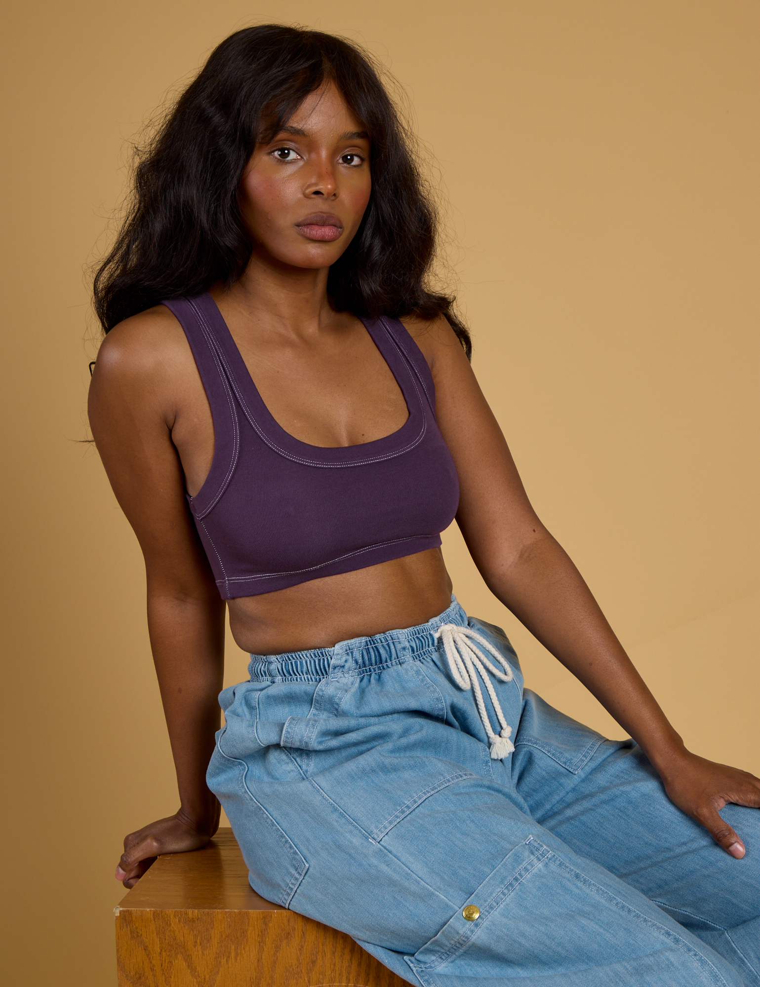 Contrast Stitch Mini Tank in Nebula Purple worn by Kandia