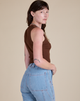 Muscle Tee in Fudgesicle Brown side view on Alex