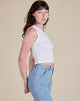 Muscle Tee in Vintage Tee White side view on Alex