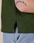 Close up side vent of Pantry Button-Up in Evergreen on Alex