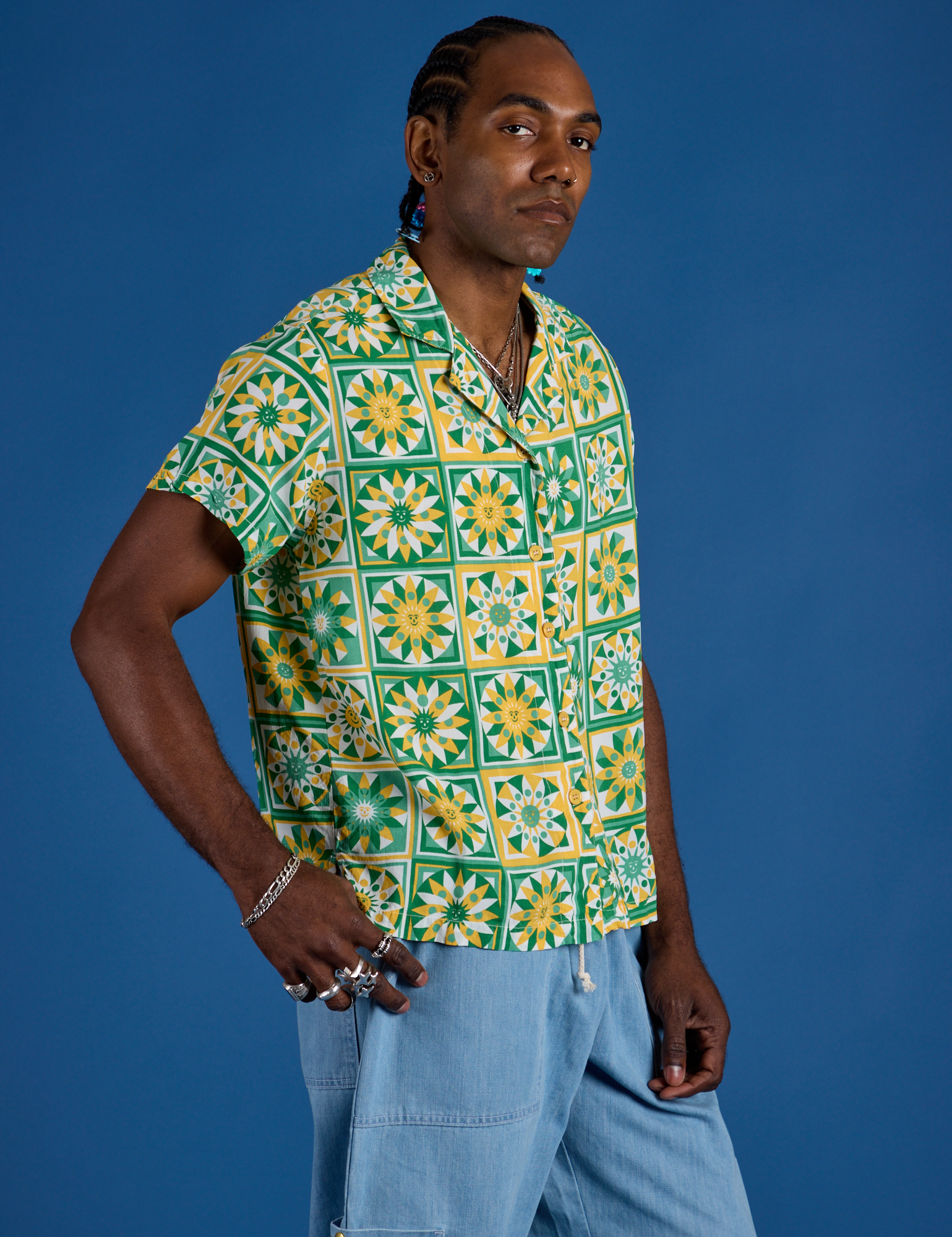 Angle front view of Spring Quilt Print Pantry Button-Up on Jerrod