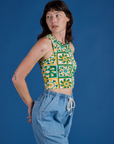 Deep-Cut Racerback Tank in Spring Quilt Print side view on Alex