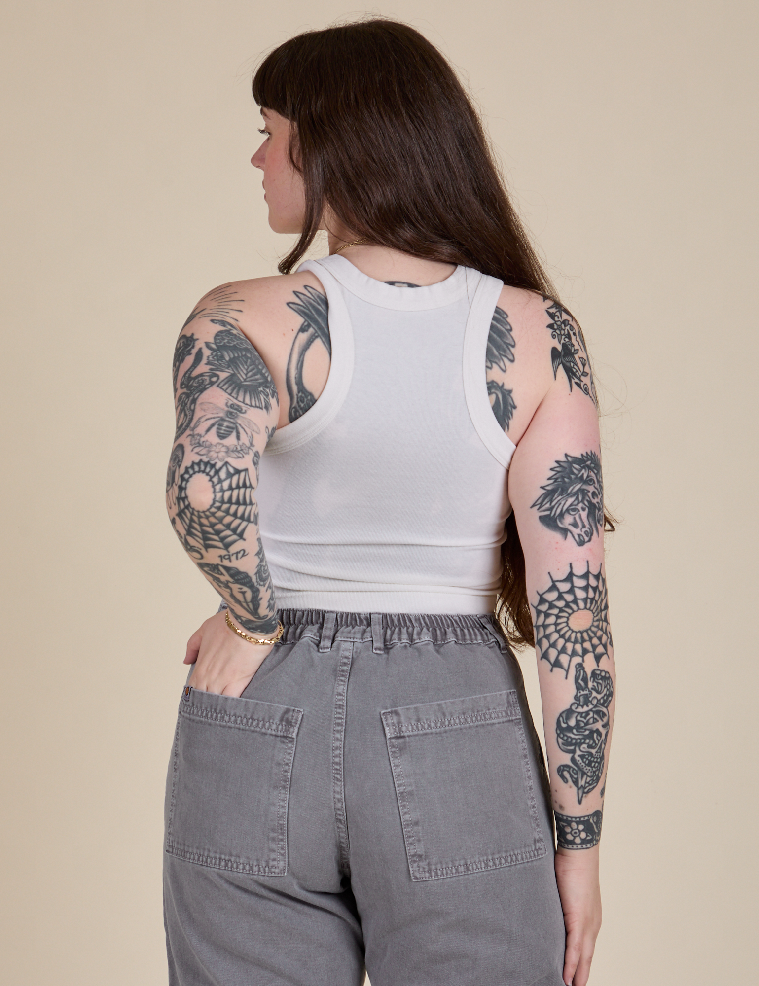 Racerback Tank in Vintage Tee White back view on Sydney