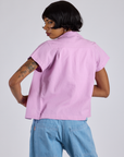 Pantry Button-Up in Lilac Purple back view on Kira