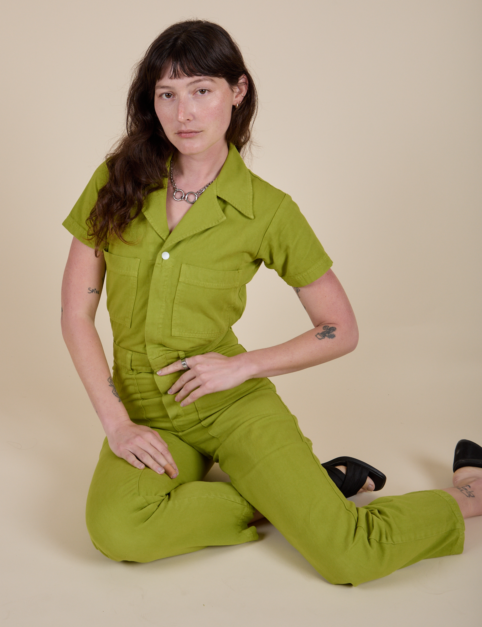 Short Sleeve Jumpsuit - Gross Green
