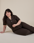 Short Sleeve Jumpsuit in Espresso Brown worn by Ashley