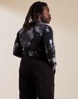 Long Sleeve Baby Tee in Ink Blot angled back view on Demi