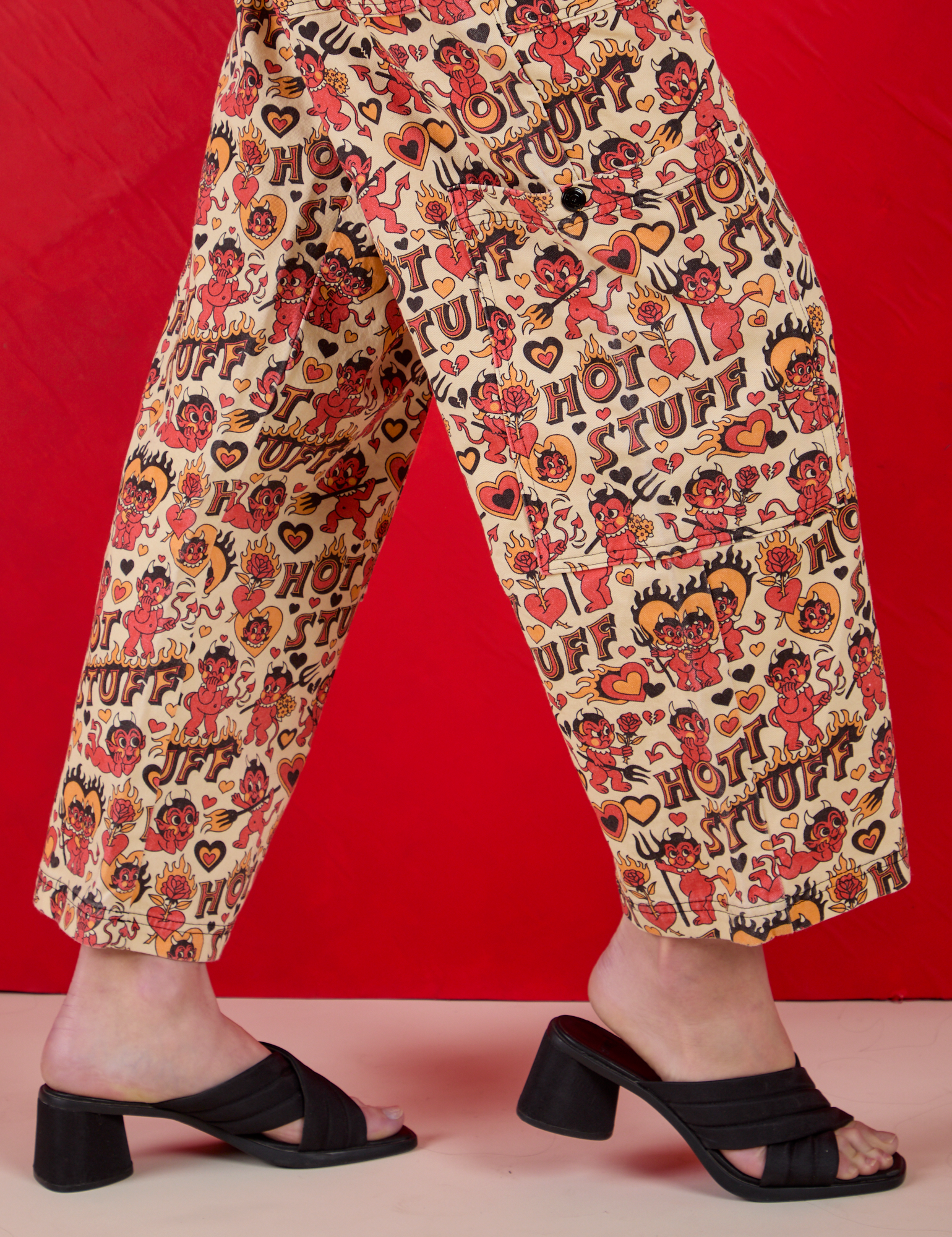 Hot Stuff Drop Pocket Cargo Pants side pant leg close up on Alex