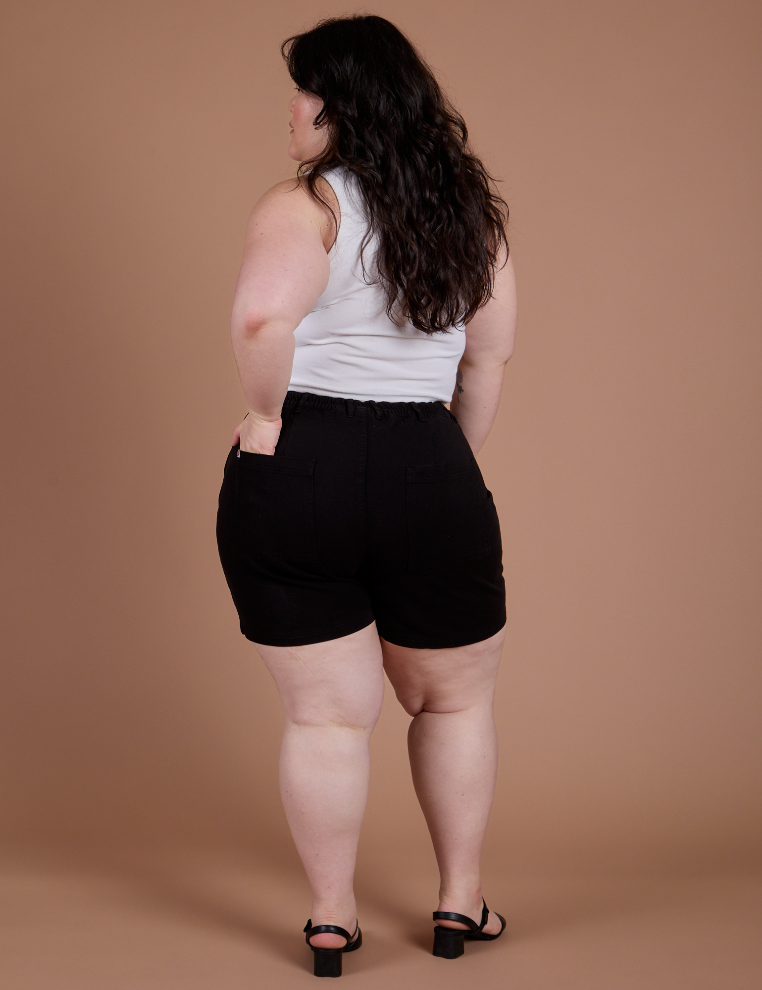 Classic Work Shorts in Basic Black back view on Ashley