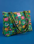 Angled view of Pond Party Printed XL Zip Tote