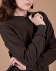 Long Sleeve Burly Tee in Espresso Brown close up on Alex