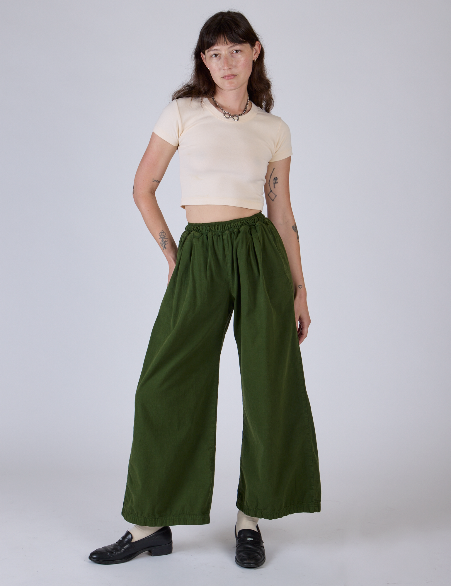 Pleated Pull-On Pants - Evergreen