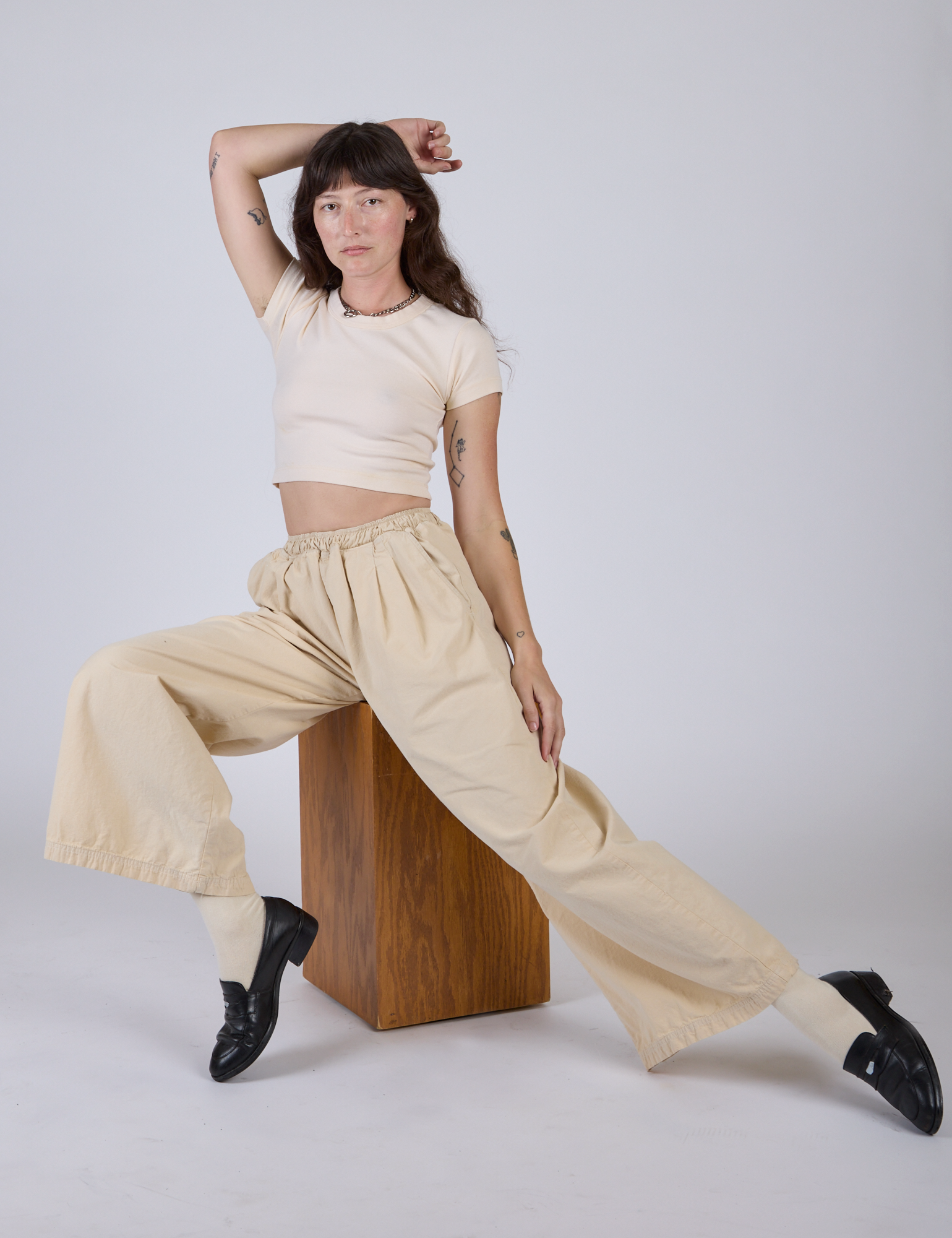 Pleated Pull-On Pants - Vintage Off-White