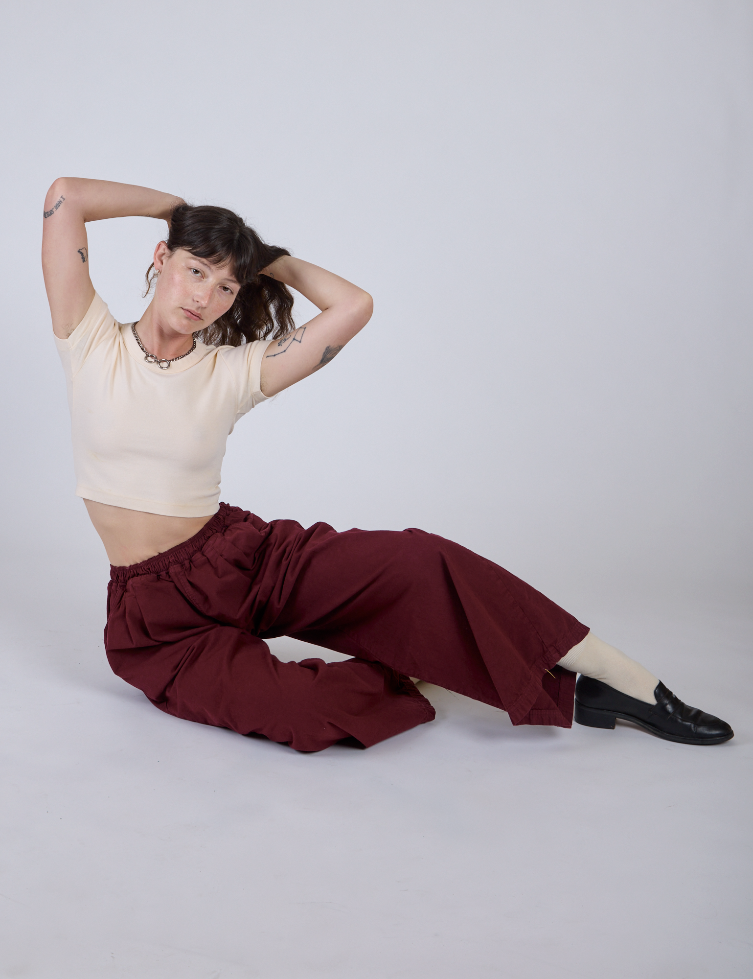 Pleated Pull-On Pants - Red Wine